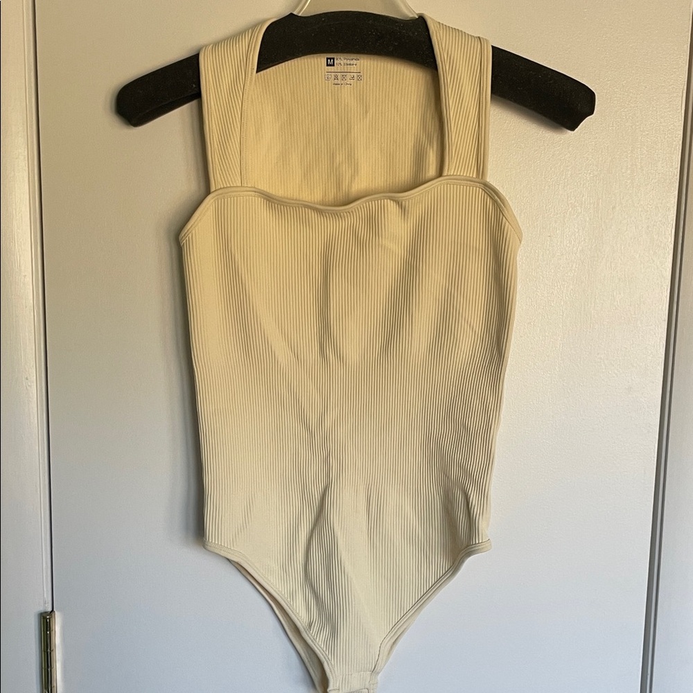 Cream Ribbed U-Neck Sleeveless Bodysuit